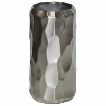 URBAN TRENDS COLLECTION Ceramic Tall Cylindrical Vase with Embossed Irregular Pattern Design Body, Silver 45929